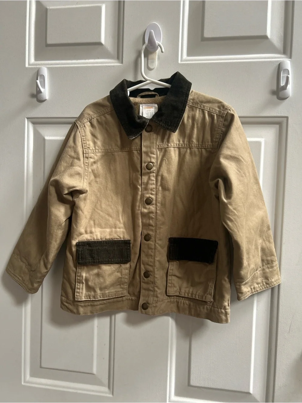 Gymboree Tan Khaki Canvas Jacket with Dark Brown Corduroy Trim Sz 4T-5T